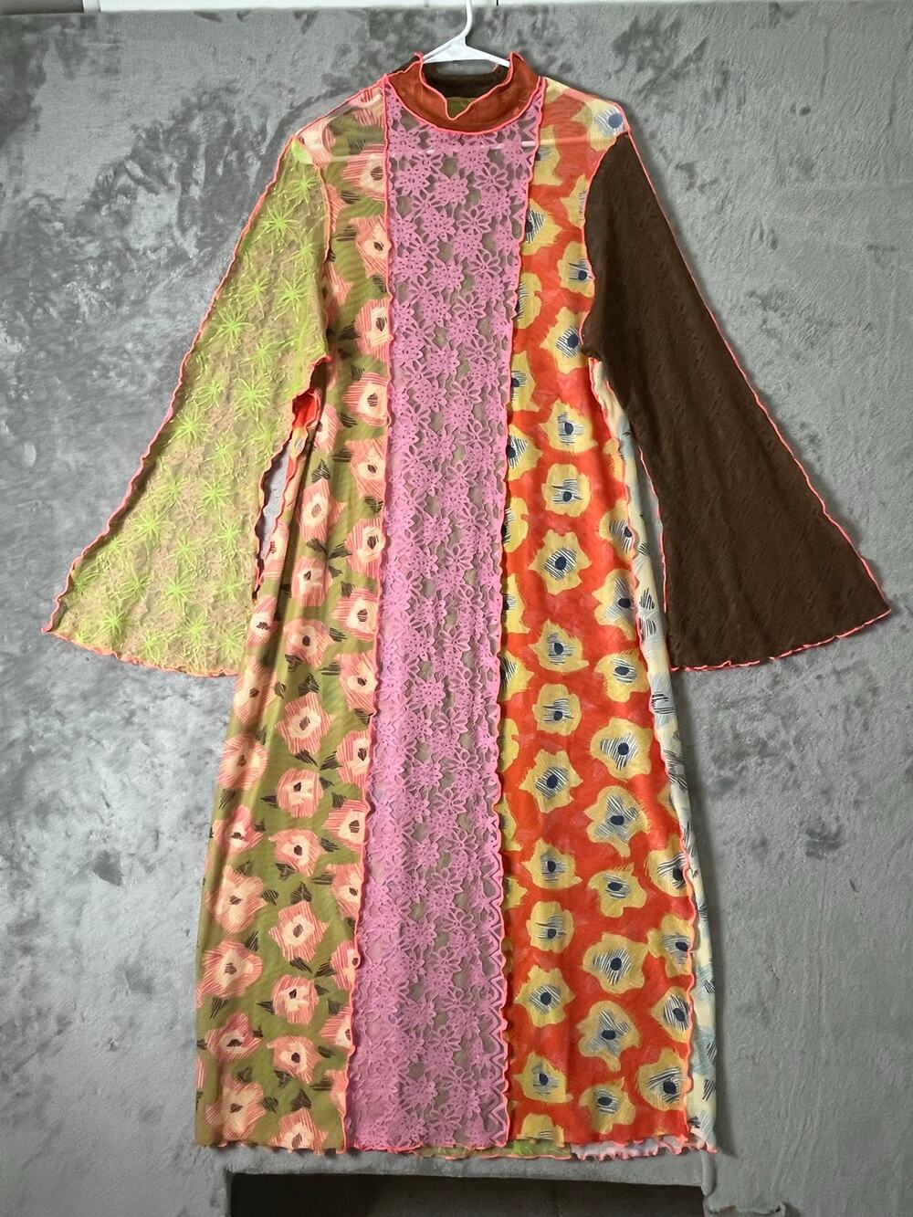 CeliaB Patchwork Floral Lace Bell Sleeve Dress Boho Cottagecore Whimsical Large